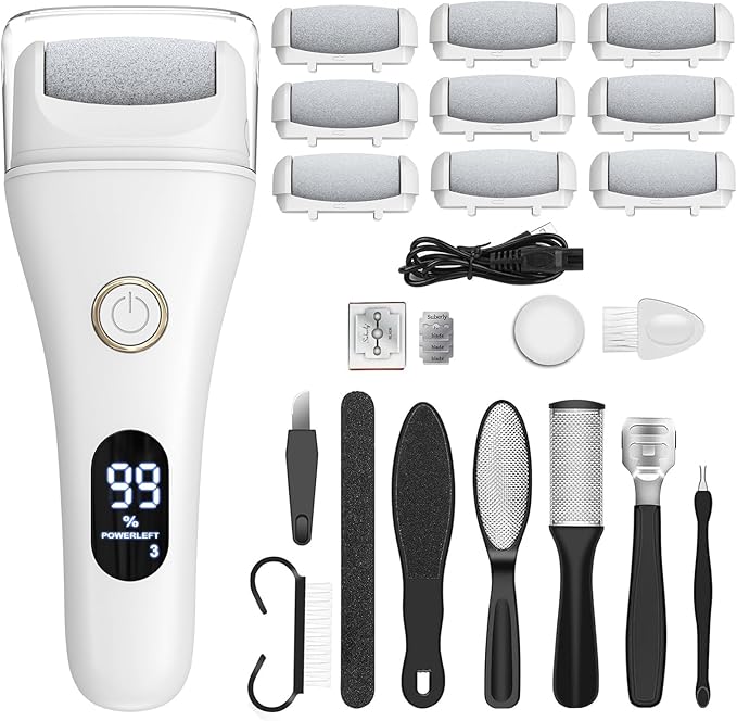 Electric Foot File Callus Remover for Feet - 9pcs Larger Grinding Head&3Speed, Pedicure Kit Foot Scrubber Deadskin Callus Remover, Foot Care Kit Pedicure Tools for Dead Skin Callus Hardskin Dry Cracks