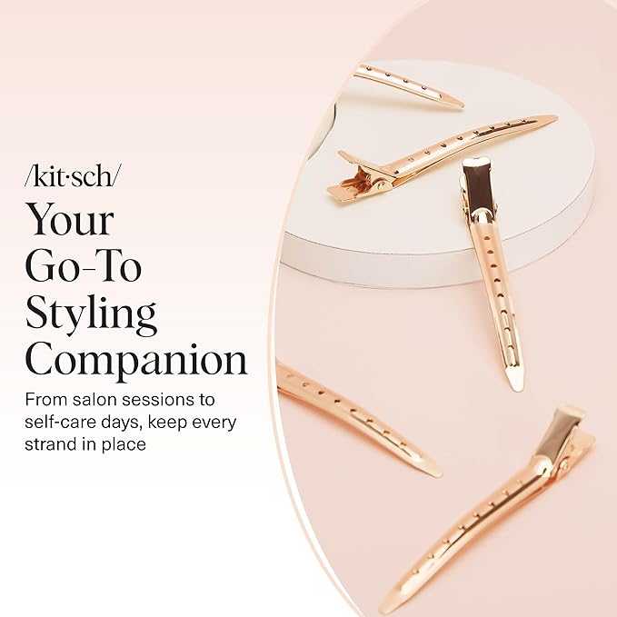 Kitsch Professional Alligator Clips for Hair Styling – 3.5" Aluminum Hair Sectioning Clips for Salon & Makeup Application | Ideal Gifts for Women – Rose Gold, 6 Pcs
