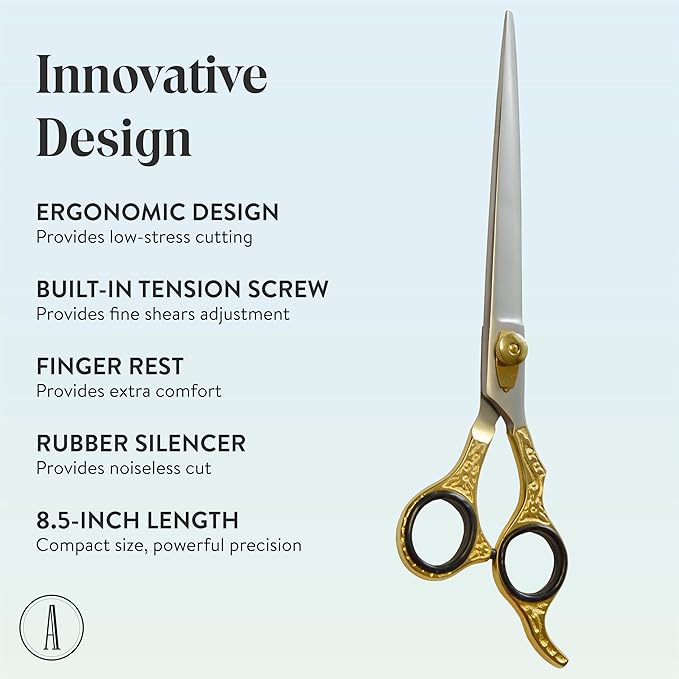 ANDUSTRIAL - Professional Hair Cutting Pet Grooming Scissors/Shears For Cats, Dogs - Premium Carbon Steel Quality - Smooth And Sharp - 8.5 Inch, Half Gold & Half Black