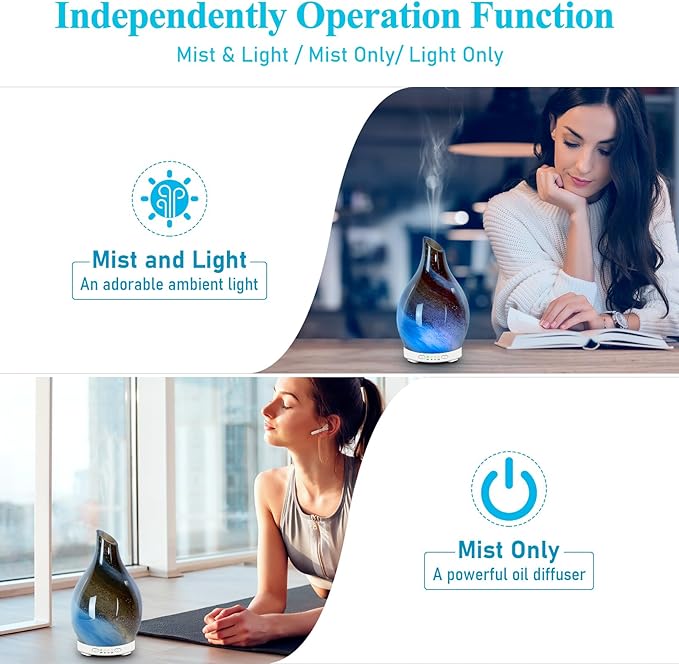 Essential Oil Diffuser 120ML, Glass Aromatherapy Diffuser with 4 Timer Settings & 7 Color Changing Lights, Auto Shut-Off, Ultra Quiet Oil Diffuser for Home, Office, Yoga, Spa and Sleeping