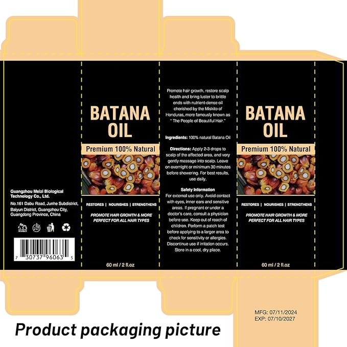 100% & Unrefined Pure Batana Miracle Oil for Smoother Hair Growth - from Honduras, Repairs Damaged Hair & Hair Loss, 2 oz