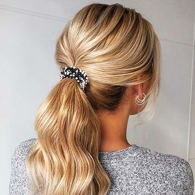Fashey Rhinestone Hair Ties Silver Elastic Ponytail Holders 3 Pcs Crystal Hair Scrunchies Hair Accessories for Women