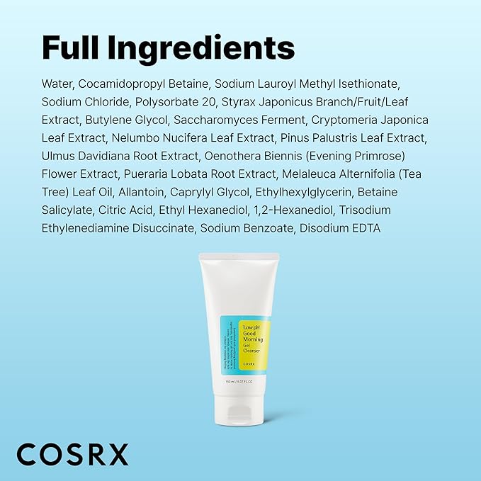 COSRX Low pH Good Morning Gel Face Cleanser, 5.07 fl oz, BHA Face Wash, Daily Mild Face Cleanser for Sensitive Skin, PH Balancing, Korean Skin Care, Korean Face Wash