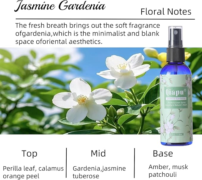 Natural Bedroom Linen Spray Scented Room Mist with Plant Extracts Long Lasting Freshness for Sheets, Pillows & Curtains – 4oz 4Bottle(Cherry Blossom + Citrus + White Peach + Gardenia)