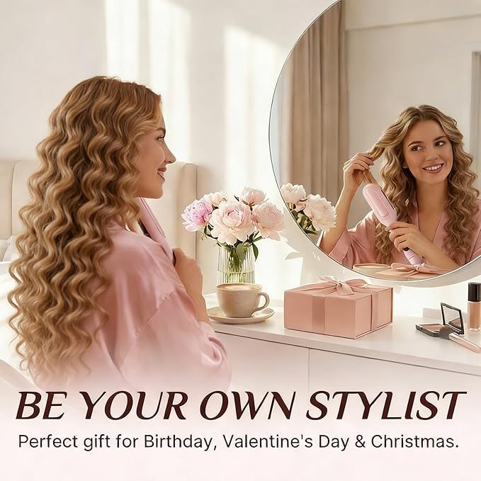 1&1.25 Inch Hair Crimper for Women - Curling Iron Waver Hair Tool to Adjustable Groove - Rizadora para Cabello - Anti-Scald Tech Hair Waver - Ionic Ceramic Coating for Long-Lasting,Fast Heating,Pink