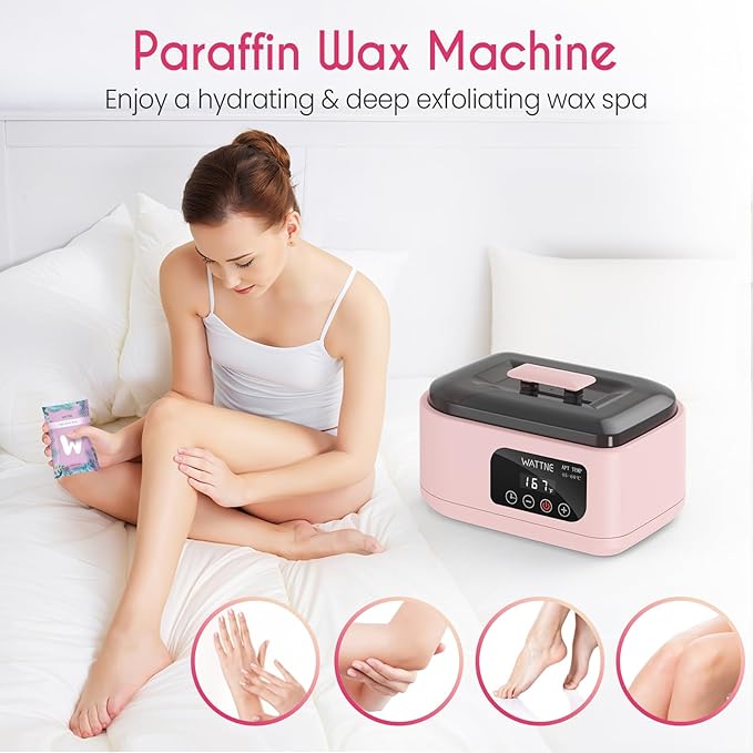 Wattne Paraffin Wax Machine for Hands & Feet – Paraffin Wax Warmer Moisturizing Kit with Auto-Timer & Precision Temperature Control, Paraffin Wax Bath for Arthritis, Dry Skin Care, Home Spa-Pink