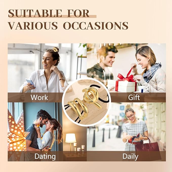 3PCS Gold Hair Ties for Women, Stretchy Metal Hair Ties for Thick Hair, Non-Damage Gold Ponytail Cuff Holders, Elegant Geometric Hair Accessories for Women, 3 Styles in Box Holiday Christmas Gifts