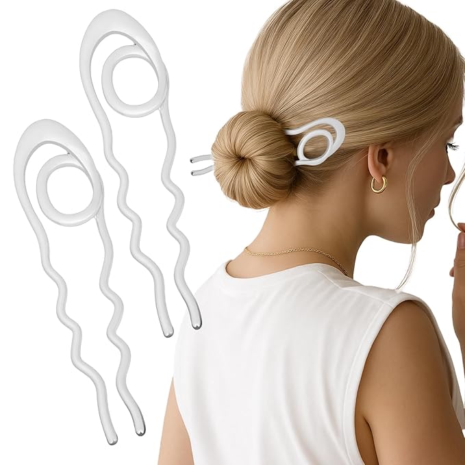 IRIS 2PCS French Hair Pins Large U-Shaped Pins for Women and Girls Fashion Metal Hair Pin French Twist Hair Pins for Buns, Updos,Stylish and Functional(set7-silver)