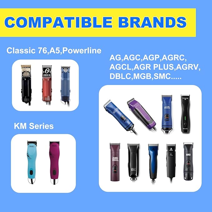 Docal Detachable Clipper Ceramic Blades 10#/40#/4FC/5FC/7FC Silver, Dog Grooming Clipper Replacement Blades Compatible with KM Series Clippers, Most A5, Cut Length 0.25mm to 9.5mm, 5 Packs