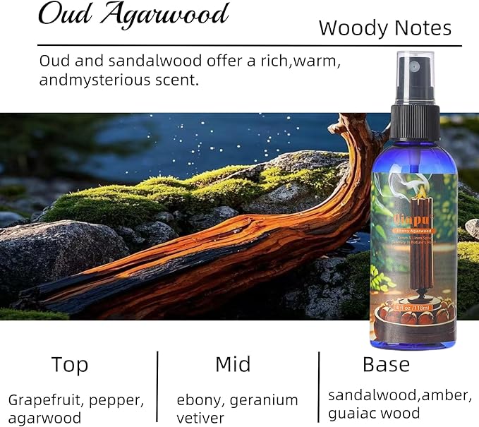 Natural Bedroom Linen Spray Scented Room Mist with Plant Extracts Long Lasting Freshness for Sheets, Pillows & Curtains –Ebony Agarwood + Misty Forest + Chamomile + Romantic Rose 4oz(4 Bottle)