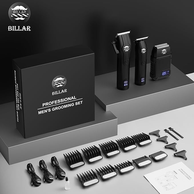 BILLAR Professional Barber Clippers and Trimmer Set - Foil Shaver Professional Hair Clippers for Men, Mens Cordless Hair Clipper for Barbers Haircut Kit(Black)