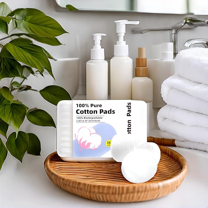 Boxed 100% Cotton Rounds for Face (150), Dual-Texture, Soft, Lint-Free Makeup Remover Pads, Hypoallergenic, Highly Absorbent