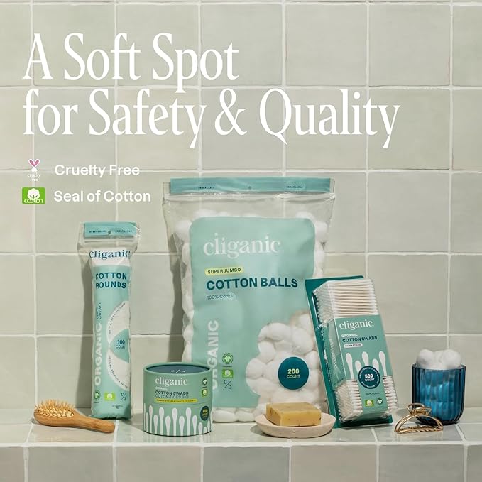 Cliganic Premium Cotton Rounds for Face (500 Count) | Makeup Remover Pads, Hypoallergenic, Lint-Free | 100% Pure Cotton (Packaging May Vary)