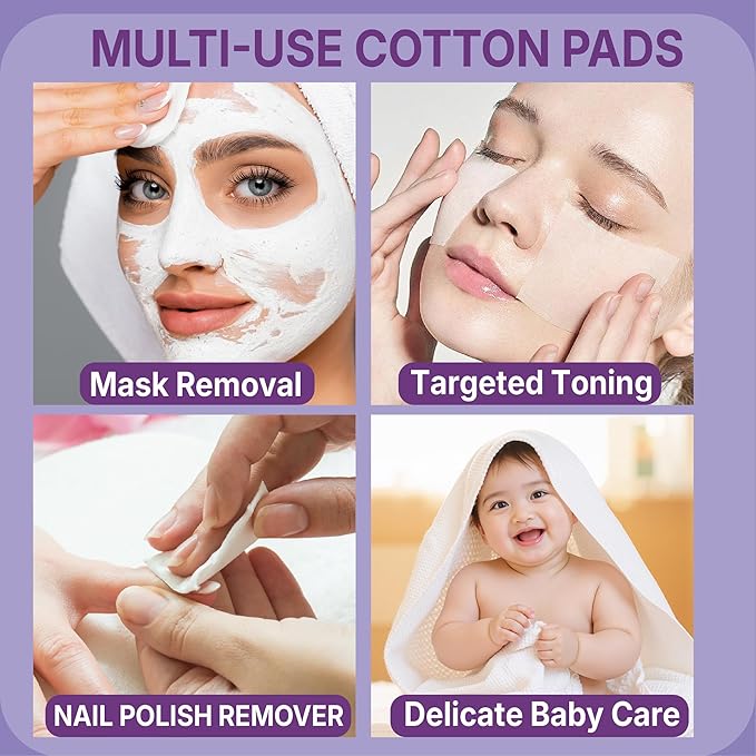 100% Cotton Pads 140PCS, 3x3 Inch Extra Large Triple-Layer Makeup Remover Pads, Soft Lint-Free Cotton Pads for Face Cleansing & Skincare