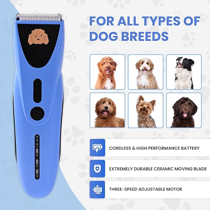 We Love Doodles Dog Clippers for Thick Coats - Powerful and Ultra Quiet Dog Trimmer for Grooming, Cordless Hair Trimmer, 8 Detachable Blades Pet Clippers, Easy to Use Clippers