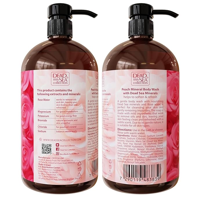 Dead Sea Collection Rose Body Wash for Women and Men - with Pure Dead Sea Minerals and Rose Extract - Cleanses and Moisturizes Skin - Pack of 2 (67.6 fl. oz)