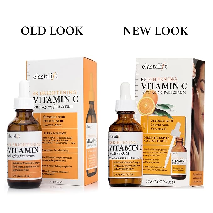 Elastalift Vitamin C Facial Serum For Age Spots, Wrinkles, & Expression Lines. Anti-Aging Face Serum W/Vitamin C & Hyaluronic Acid Brightens Skin To Promote Healthier Skin Complexion, 1.75 Fl Oz