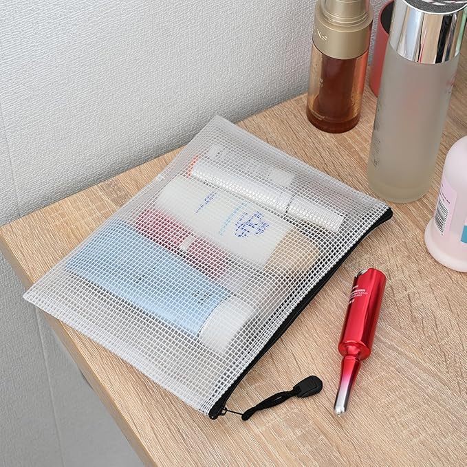 AUSTARK 10 Pcs Zipper File Bags, Waterproof Plastic Mesh Pouch for Office School, Board Game Storage Bags (A5 Size 9.2''x6.7'', White and Black)