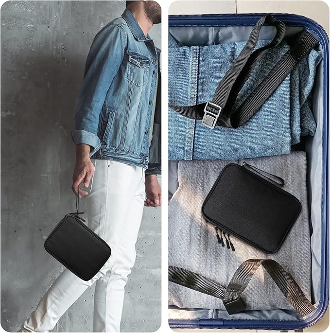 DDgro Travel Electronics Organizer Pouch Bag for Tech Gadgets & Airplane Accessories, for Cables/Cords & Chargers/iPad Mini (Large, Black)