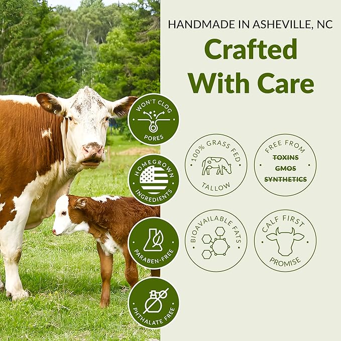 100% Grass Fed Tallow Balm with First Colostrum & Emu Oil - Handmade in USA Whipped Beef Tallow for Face and Body, Sensitive Skin Tallow Moisturizer made with True First Colostrum, (Lavender Mist)