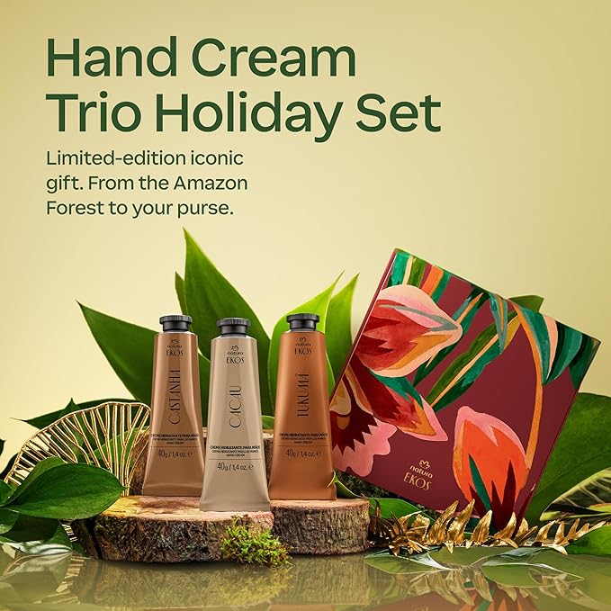 natura - Hand Cream Trio Holiday Gift Set – Travel Size, Brazil Nut, Tukumã & Cacau | 100% Vegan, Deep Nourishing Hand Creams Gift Box 1.4 oz (40g)