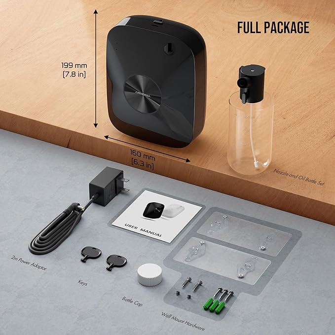 Airversa Smart Waterless Essential Oil Diffuser Scent Air Machine with 12A1V Power Adapter for Large Rooms Spaces Home and Commercial Use, Up to 2000 sq ft 400 mL Capacity Scent Diffuser, Black ANA