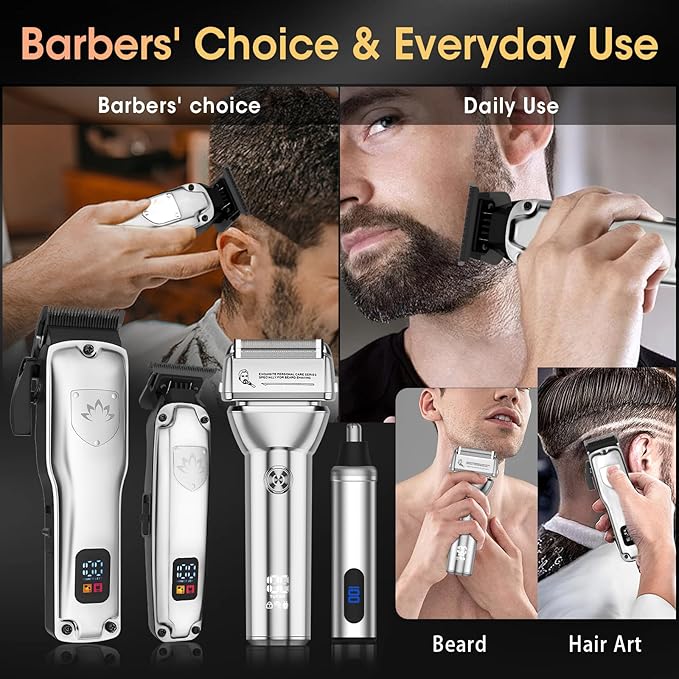 Professional Hair Clippers for Men, Cordless Hair Clippers T-Blade Trimmer Nose Hair Trimmer Electric Shaver Set, Haircut Grooming Kit with LED Display, for Barber, Ideal Gift for Him