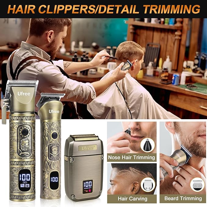 Ufree Beard Trimmer, Hair Clippers Mens Shaver Electric Razor, Hair Trimmer for Men Cordless Barber Clippers and Trimmers Set, Hair Cutting Kit for Men Grooming Gifts