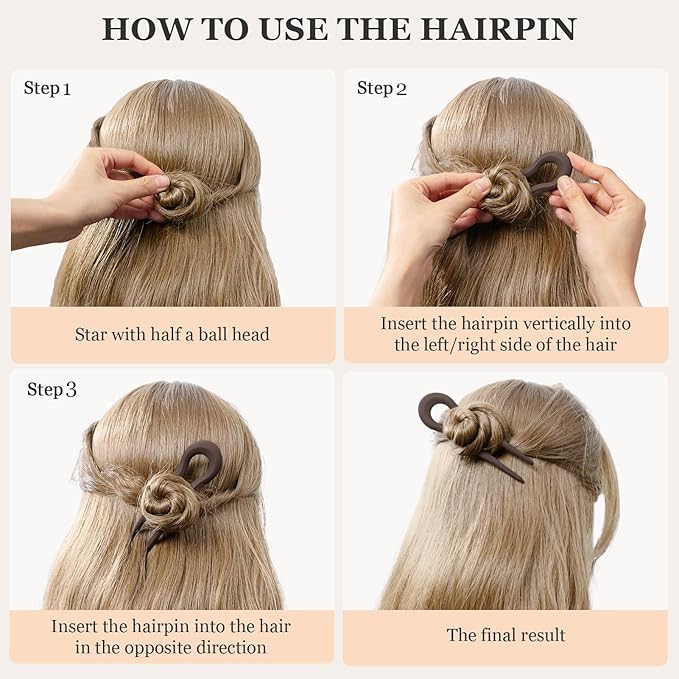 Sunolga 8PCS French Hair Pins for Thick Hair, Fashion French Pins Hair Styling, Matte French Hairpin for Women Fine Hair Accessories, French Twist Pin Wavy U Shaped Holiday Gifts