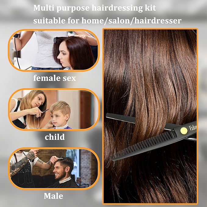 Hair Cutting Scissors Kit,11 Pcs Professional Haircut Scissors Kit with Cutting Scissors,Thinning Scissors, Comb, Cape, Clips,for Barber Shop, Salon, Home