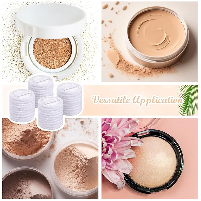 100 Pcs Cotton Powder Puff Washable 2.36 Inch White Round Cosmetic Face Powder Makeup Puffs with Ribbon Body Cosmetic