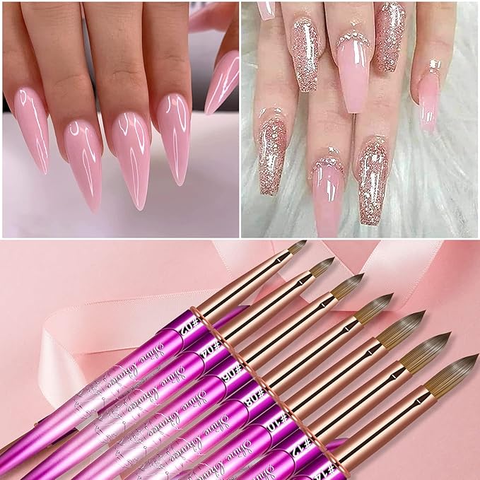 Acrylic Nail Brush Size 12, 100% Real Kolinsky Art Nail Brush for Acrylic Powder Application, Handmade Women Manicure Nail Extension Tool for Professional DIY Home Salon and Beginners
