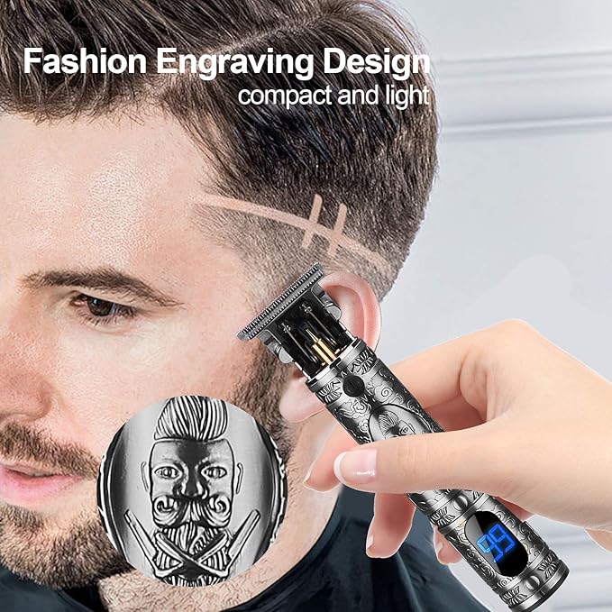 Hair Trimmer for Men, Professional Hair Clippers for Barber, Beard Trimmer for Men, Cordless Edgers Clippers, Ornate Knight T-Blade Close Cutting Trimmer with LCD, Gray