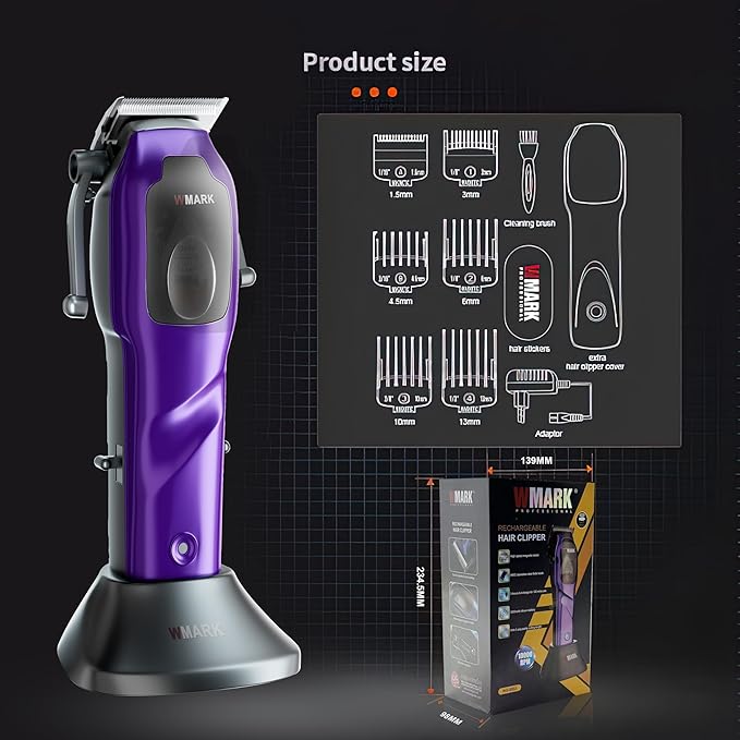 WMARK 2023 NG-9003 HighSpeed Professional Hair Clipper Microchipped Magnetic Motor10000 RPM 9V Motor with Charge Stand (NG-9003 Purple)