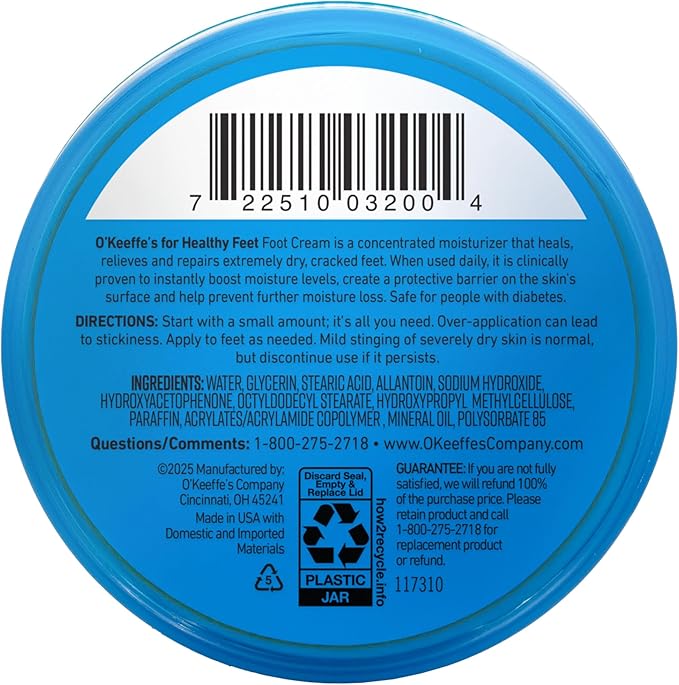 O'Keeffe's for Healthy Feet Foot Cream - 3.2 oz Jar (2 Pack) - Guaranteed Relief for Extremely Cracked, Dry Feet, Repairing Skincare, Instantly Boosts and Retains Moisture Levels