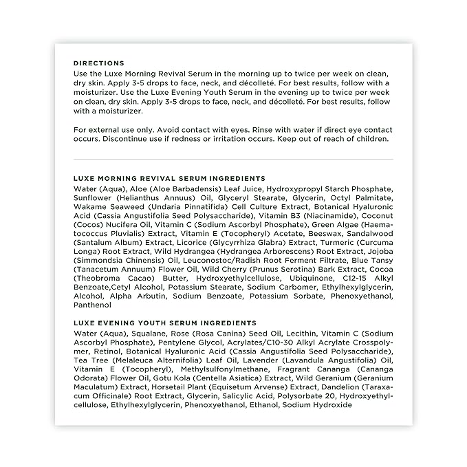 Tree of Life Facial Serum for Face - Skin Care Face Serums, Hydrating, Skin Care Duo Serums, Smooth Dry & Sensitive Skins (Luxe Morning and Evening Youth, 2 x 1oz)