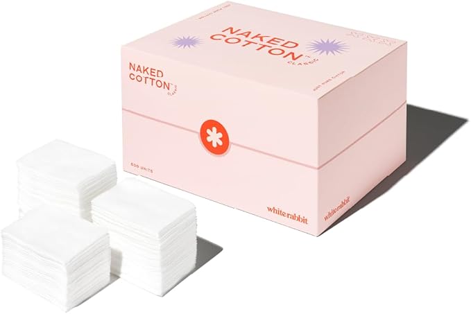 White Rabbit – Naked Cotton Classic – Premium 100% Cotton Pads for Toner Use, Makeup Remover, and Masks | Unbleached, Lint-Free, Extra Soft | Korean Skin Care Product (500 Count)