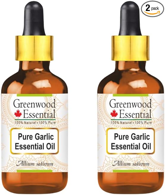 Greenwood Essential Pure Garlic Essential Oil (Allium sativum) with Two Glass Droppers Steam Distilled (Pack of Two) 5ml X 2 (0.33 oz)