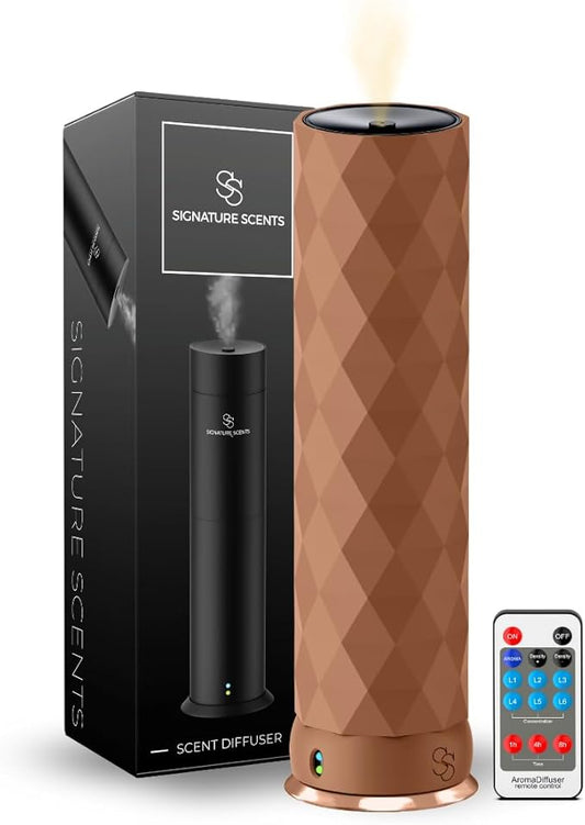 Waterless Essential Oil Hotel Scent Diffuser - Cold Air Diffuser - Covers 1000 sq. ft. - Waterless Diffuser for Home, Office & Hotel (Black + Interchangeable Sleeve) (Black + Teakwood Sleeve)