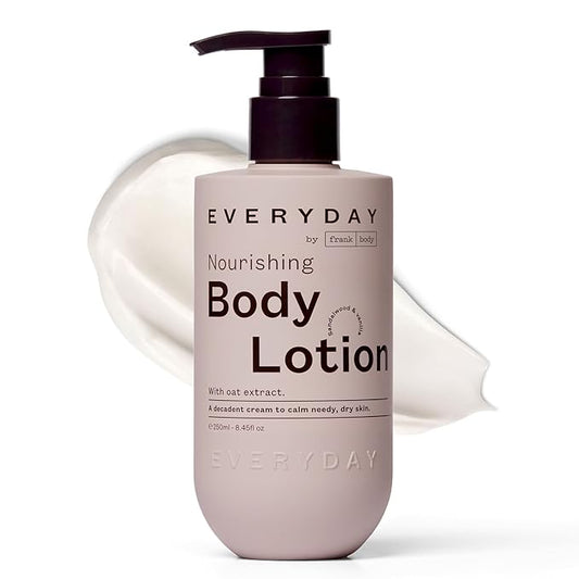 frank body Nourishing Body Lotion | Decadent Cream for Gentle, Calming & Long-Lasting Hydration | Oat Extract, Avocado Oil & Squalane | Sandalwood & Vanilla Scent | Vegan & Cruelty Free | 250ml