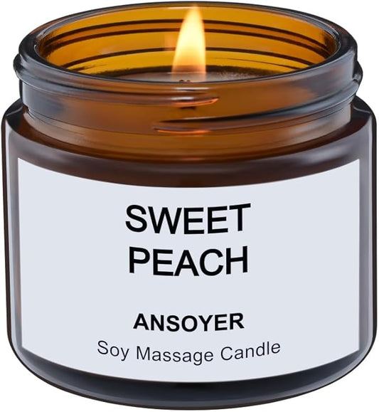 Mini Massage Candle for Body Oil - Portable Warm Oil Candle for Dry Skin Relief & Relaxation, Scented Candles for Women Self Care, Stocking Stuffer Gift - 1.77OZ (Sweet Peach)