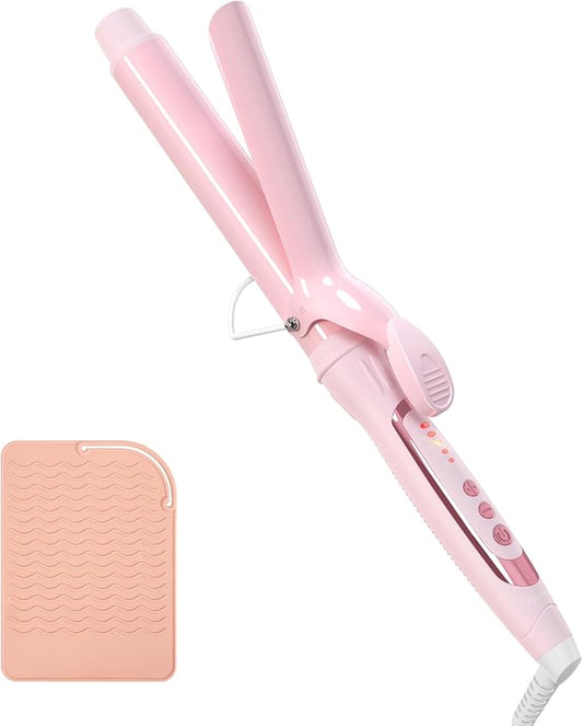 1.25 Inch Curling Iron, 5 Temperature Settings, Professional Spring Hair Iron for All Hair Types, Max 430℉ with Heat Resistant Mat (1 1/4 Inch Pink)
