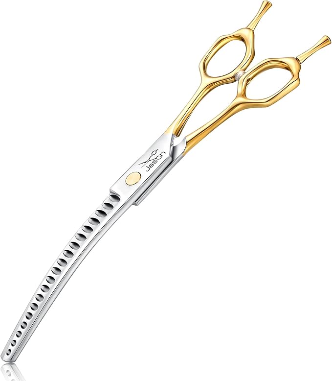 JASON 7.5 Inch Curved Chunker Scissors for Dog Grooming 19 Teeth Professional Downward Chunker Shears with Symmetric Handle Sharp Comfortable Christmas Gift