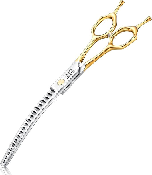 JASON 7.5 Inch Curved Chunker Scissors for Dog Grooming 19 Teeth Professional Downward Chunker Shears with Symmetric Handle Sharp Comfortable Christmas Gift