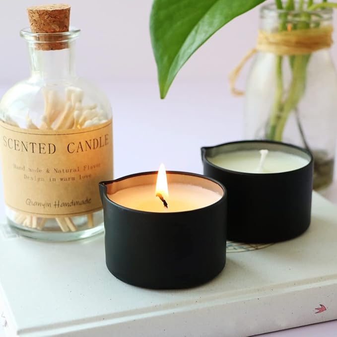 Soybean Wax Warm Massage Oil Candle Gift, Scented Aromatherapy Candle for Relaxing and Stress Relief 4 Pack 9.4OZ(2.35OZ*4 pcs)-Jasmine,Caramel Whisky,Coffee Vodka,Cream Cherry Scent