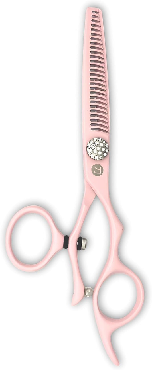 Pink Hair Scissors for Professional Use - Japan 440C Stainless Steel w/Pink Titanium Finish - Sharp, Durable (5.5" Swivel Thinning Shears)
