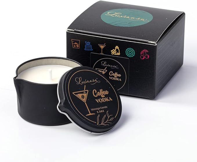 Vegan Home SPA Scented Aromatherapy Massage Candle for Skin Moisturizing,Soybean Wax Massage Body Oil for Foot Treatment, Romantic Gift for Friend Coffee Vodka Scent 2.35 OZ