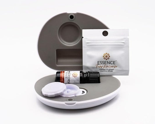 Essence Pearl Travel Case - Wearable Aromatherapy Kit with Nasal Diffuser Rings, Soaking Bay, and 5mL Essential Oil – Portable Wellness Gift Set for On‑The‑Go Self Care