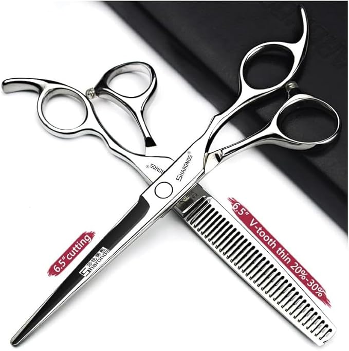 SHARONDS 7.0 Inch Stainless Steel Professional Barber Scissors Hair Thinning Scissors Hairdresser or Home Hairdresser Variant/Hybrid Scissors (Flat Cut Teeth Scissors Set) (6.5 inch-2pc)