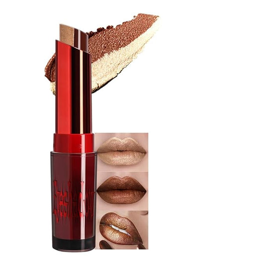 Shimmer Champagne Gold Warm Brown Lipstick Long Lasting Metallic Lip Liner Shimmer for Women Makeup Double Colors Eyeshadow Stick Hydrating Highly Pigmented Coverage Non Stick Cup Lips Gloss